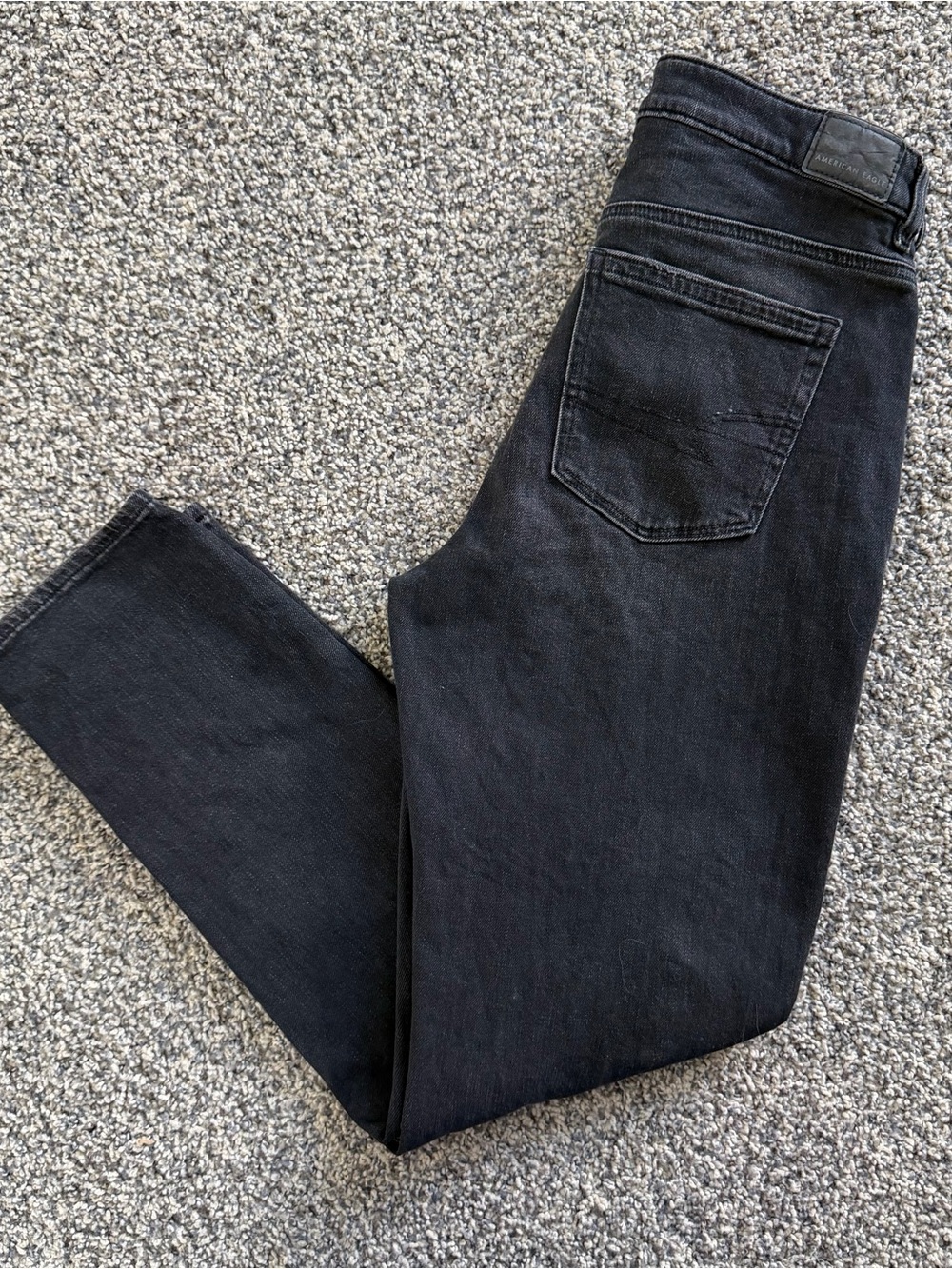 American Eagle Mom Jeans in Strigid Black Gray Wash Denim Factory Distressed 4 - Picture 3 of 5